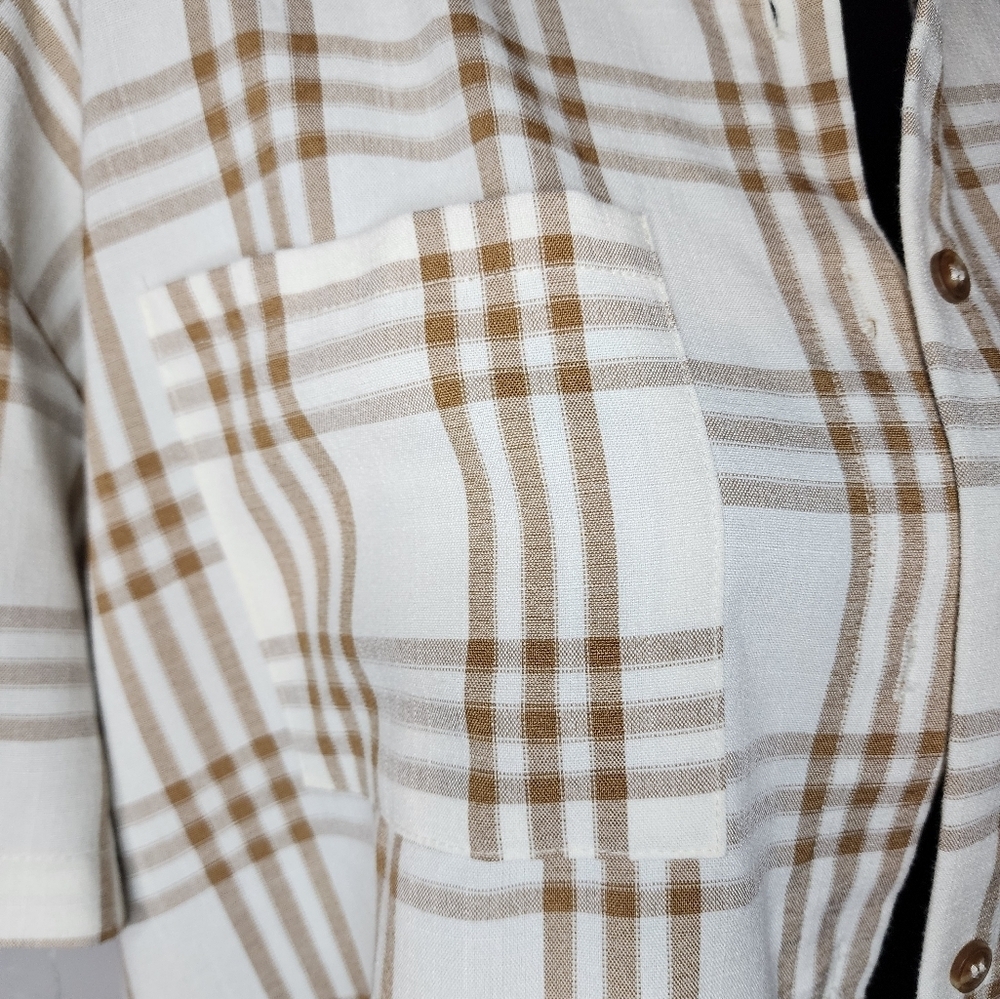 Princess Polly Neutral Plaid Button Down Pocket Tee Size L/XL - Picture 4 of 11
